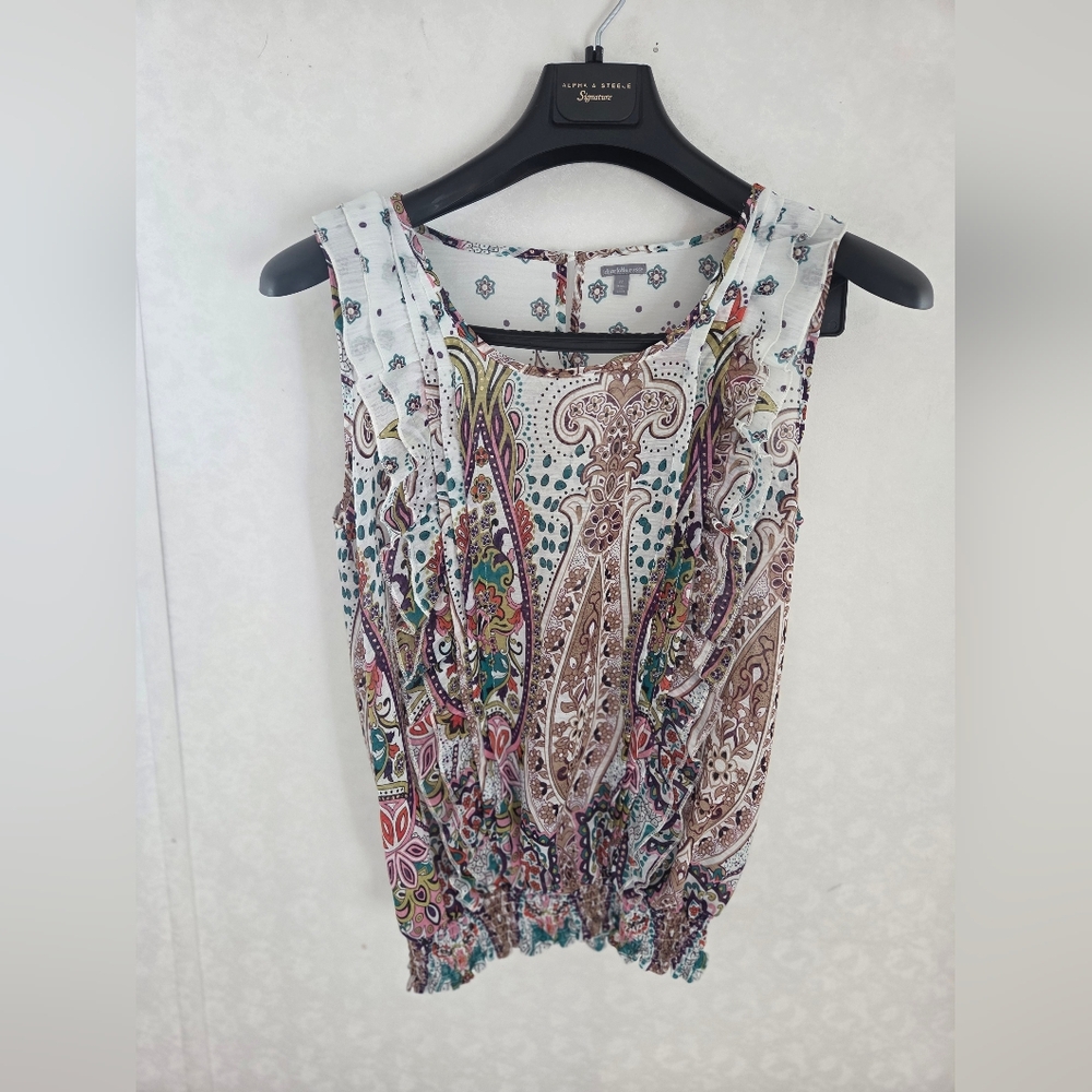 Charolette Russe Paisley Patterned Smocked Tank  Bohemian Blouse Medium